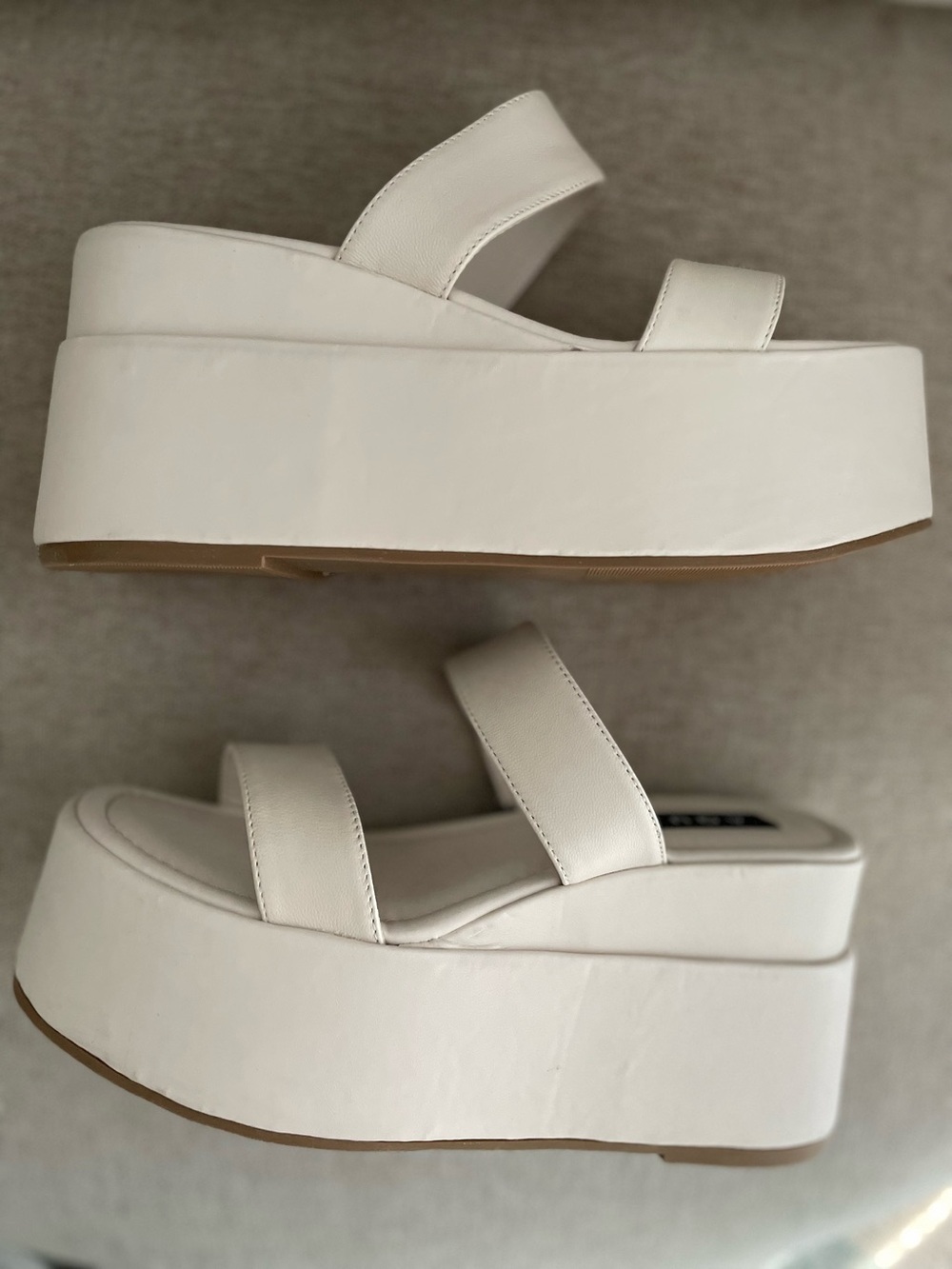 NIB white leather 4” flatform platform sandals 8 genuine kid ivory chalk mules